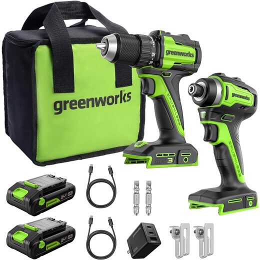 Greenworks 24V Cordless Brushless Drill Driver and Impact Driver Combo