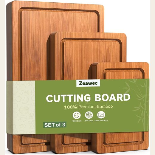3-Piece Deep-Carbonized Bamboo Cutting Board Set, Crack-Resistant