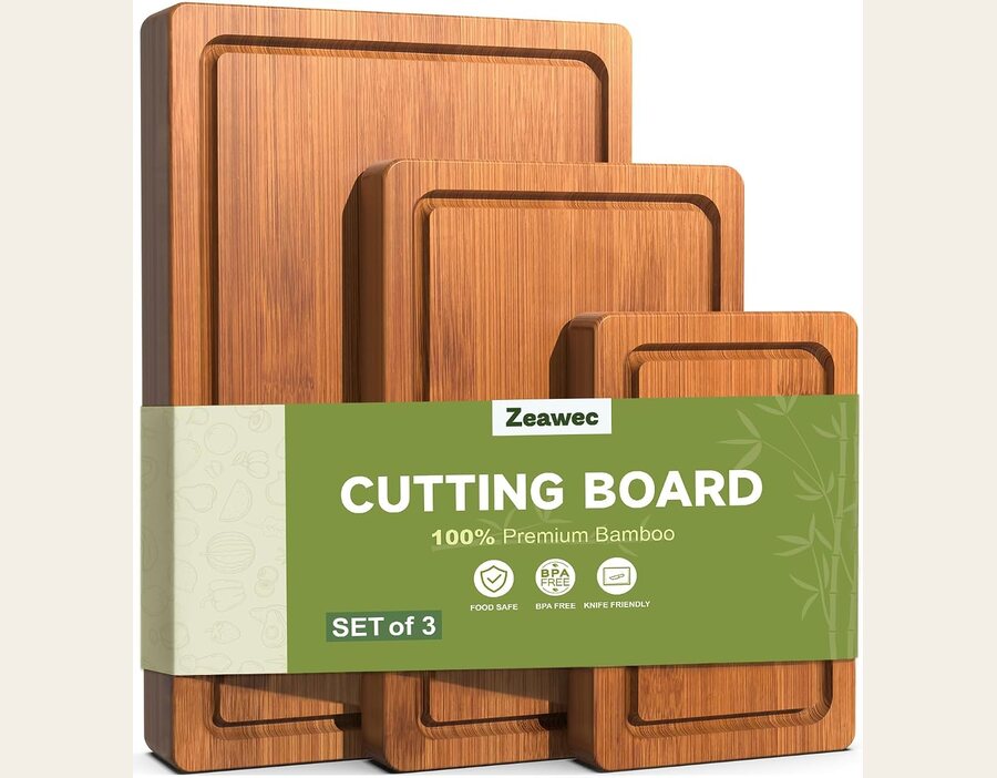 3-Piece Deep-Carbonized Bamboo Cutting Board Set, Crack-Resistant