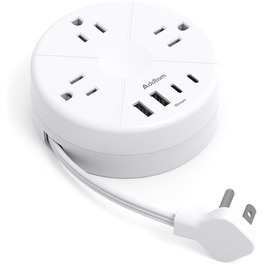 Travel Essentials Cruise Approved Power Strip, 5ft Retractable Cord