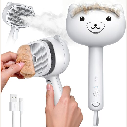 Self Cleaning Shedding Steam Cat Brush with Silicone Scraper