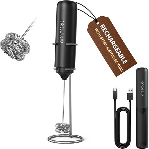 CIRCLE JOY Rechargeable Milk Frother Handheld with Stand, Dual Whisk