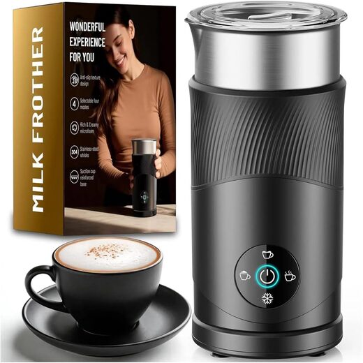 350ml Electric Milk Frother: 4-in-1 Hot and Cold, 120s Fast Frothing