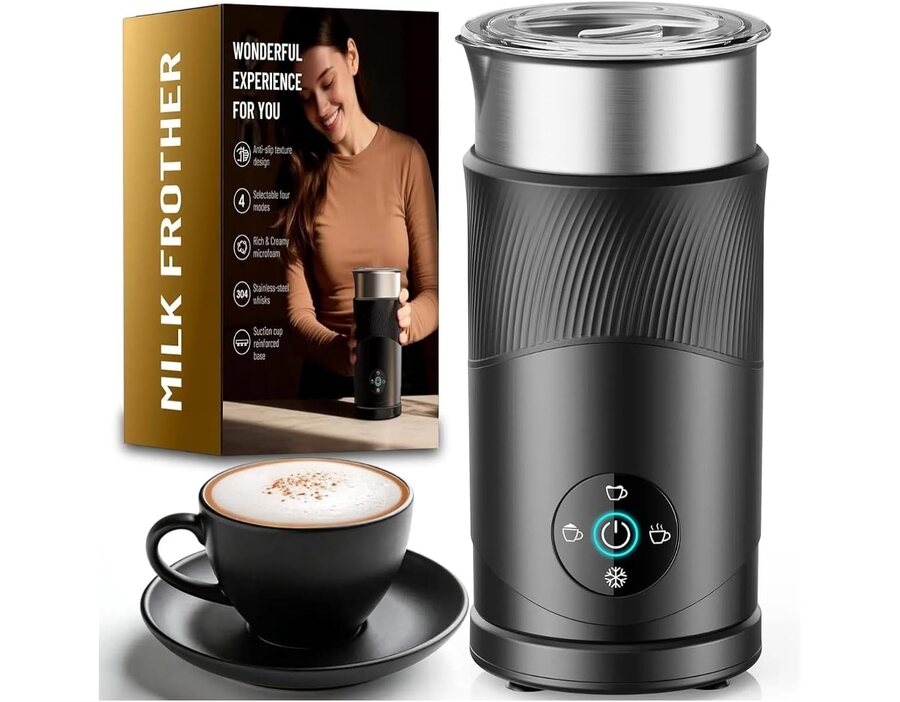 350ml Electric Milk Frother: 4-in-1 Hot and Cold, 120s Fast Frothing